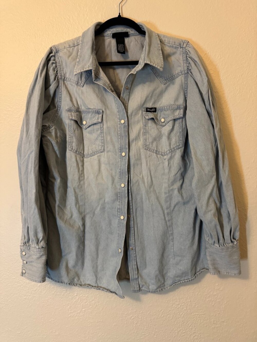 Wrangler Retro Light Wash Blue Jean Western Shirt Peal Button Down Size XL